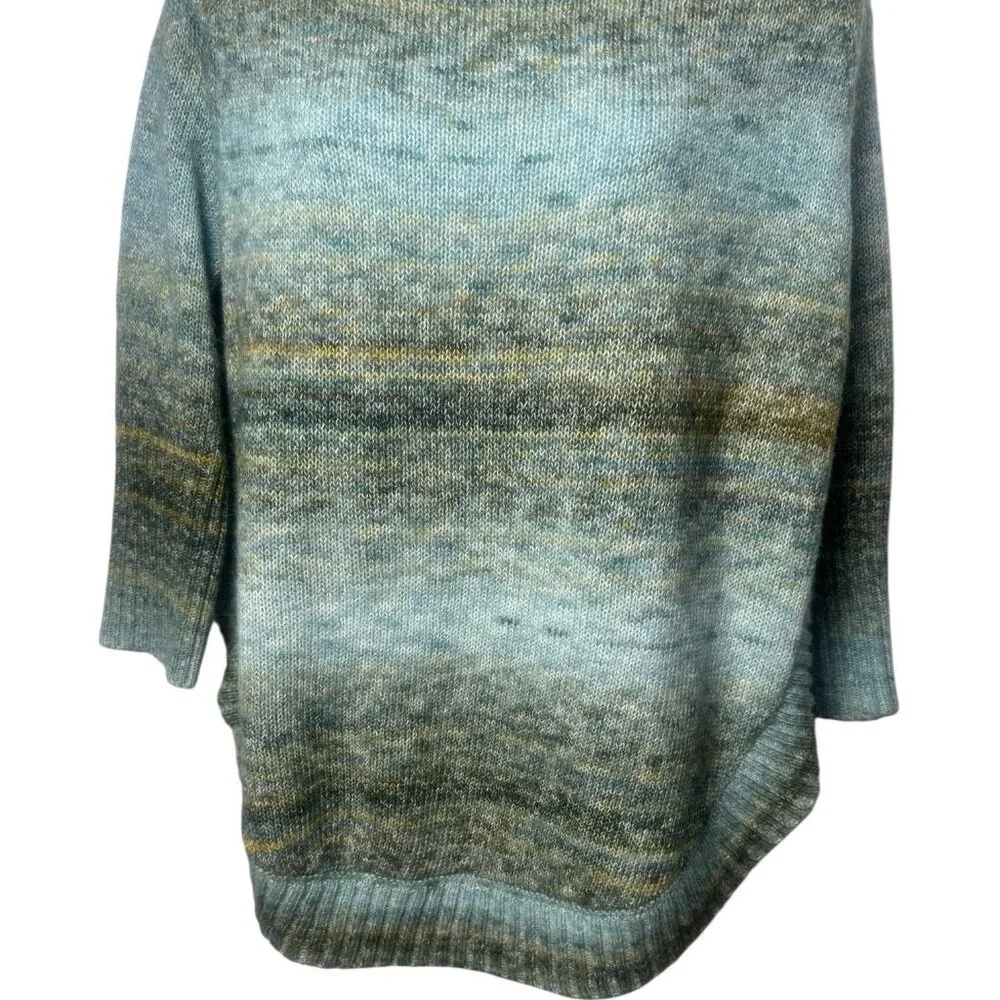 Ponsesa Blue Green Watercolor Knit‎ Turtleneck Wool Blend Cozy Holiday Cabin M